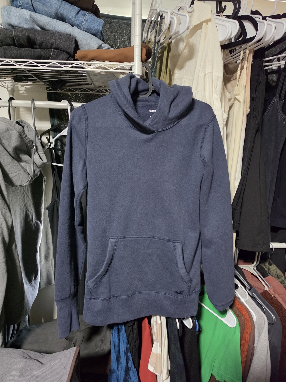 Hollister Navy Pullover Hoodie with Kangaroo Pocket